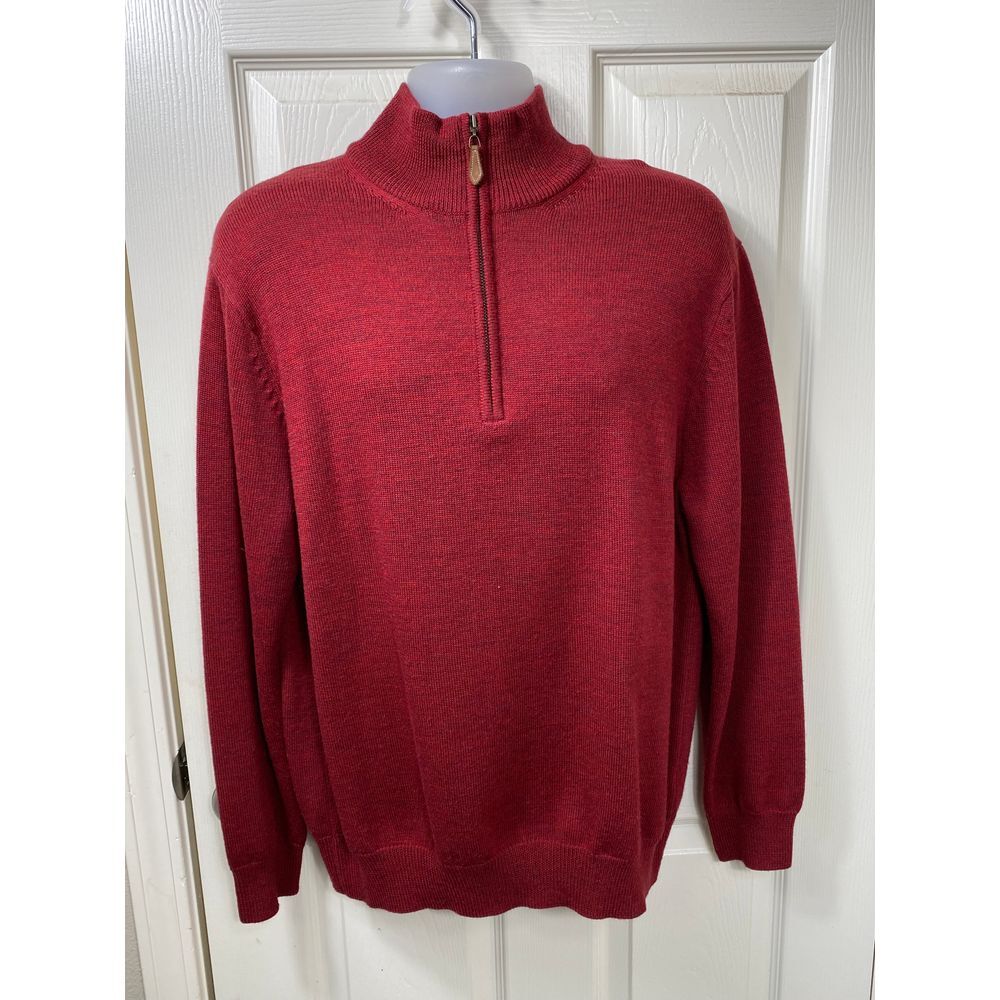 Austin Reed London Red Merino‎ Wool Quarter Zip Pullover Sweater Size L